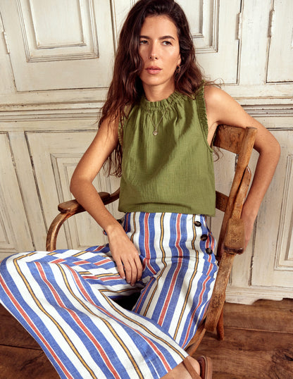 Sophie Ruffle Double Cloth Top-Olive Green-1