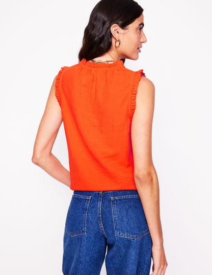 Sophie Ruffle Double Cloth Top-Gladioli Orange-4