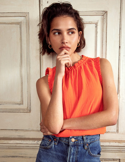 Sophie Ruffle Double Cloth Top-Gladioli Orange-1