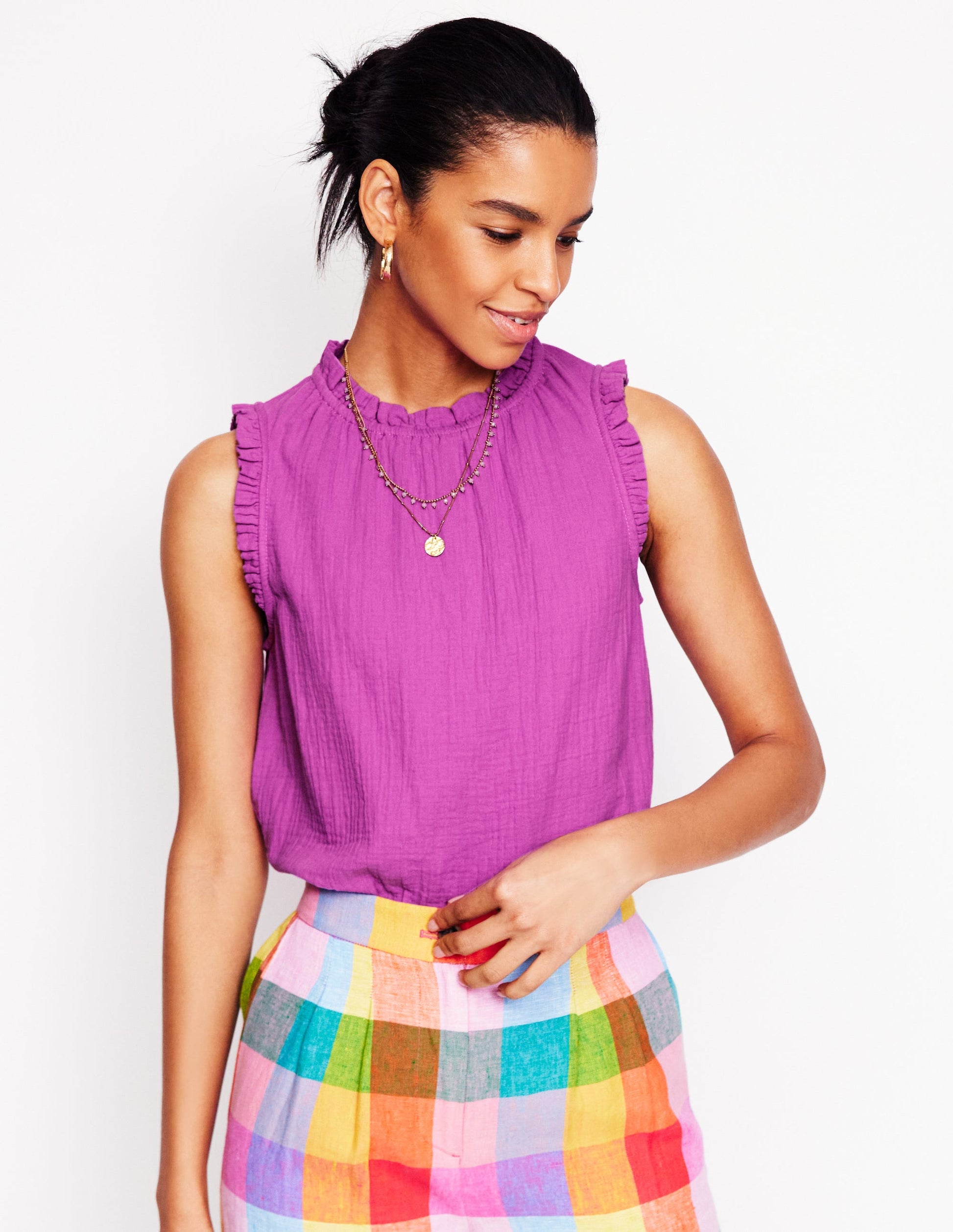 Sophie Ruffle Double Cloth Top-Foxglove Purple-5