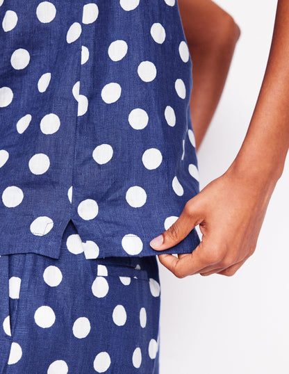 Linen Shell Top-Starboard Blue, Painted Dot