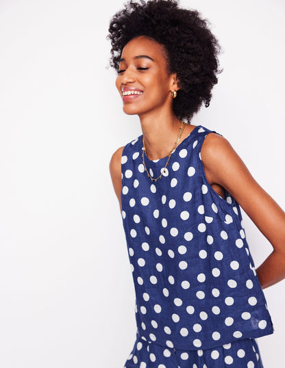 Linen Shell Top-Starboard Blue, Painted Dot