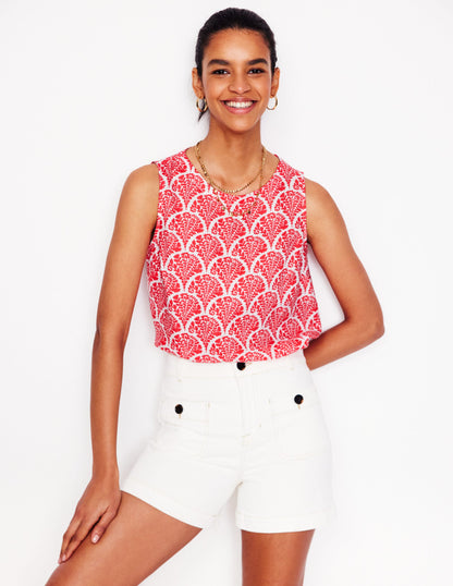 Linen Shell Top-Jam Red, Blossomy