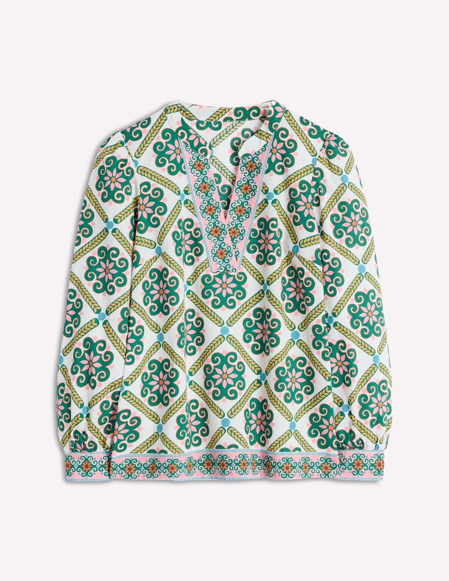 Cotton Notch Neck Top-Ivory, Baroque Tile