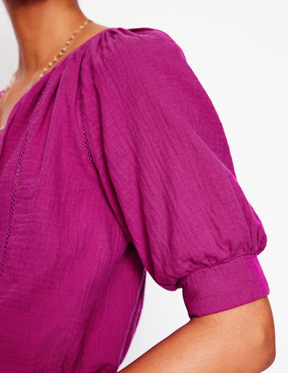 Trim Insert Double Cloth Top-Fuschia