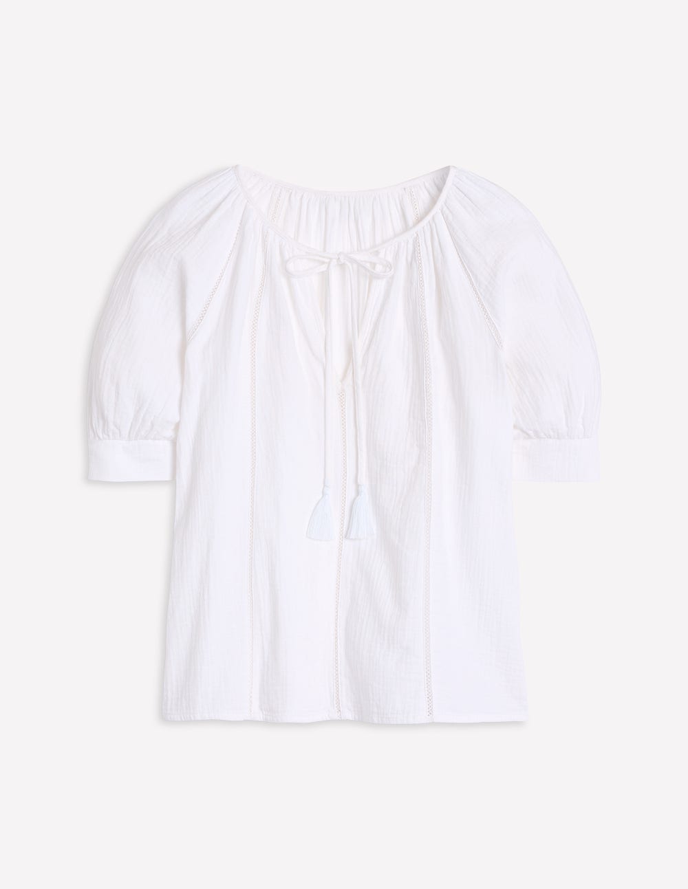 Trim Insert Double Cloth Top-White