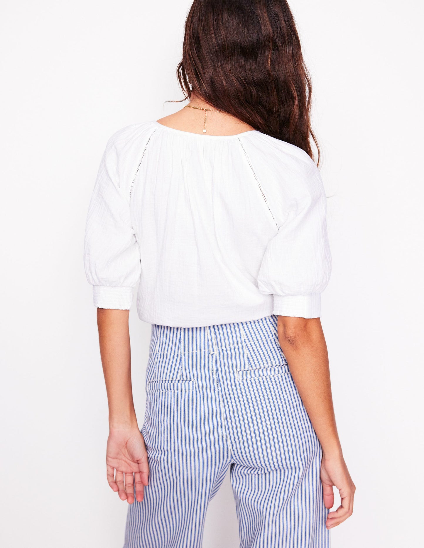 Trim Insert Double Cloth Top-White