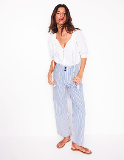 Trim Insert Double Cloth Top-White