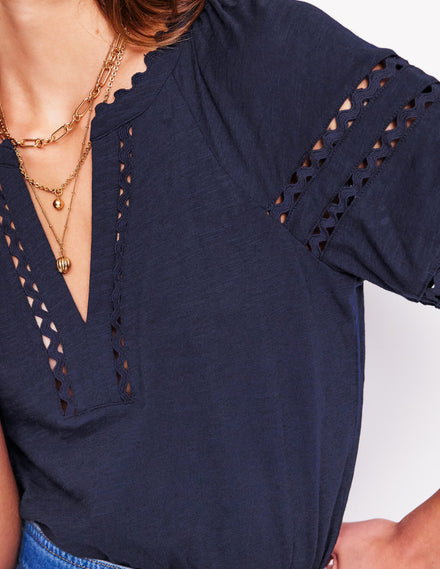 Maisy Rikrak Trim Top-Navy