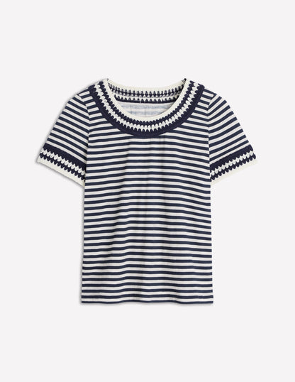Fae Crochet T-shirt-Ivory, Navy-6