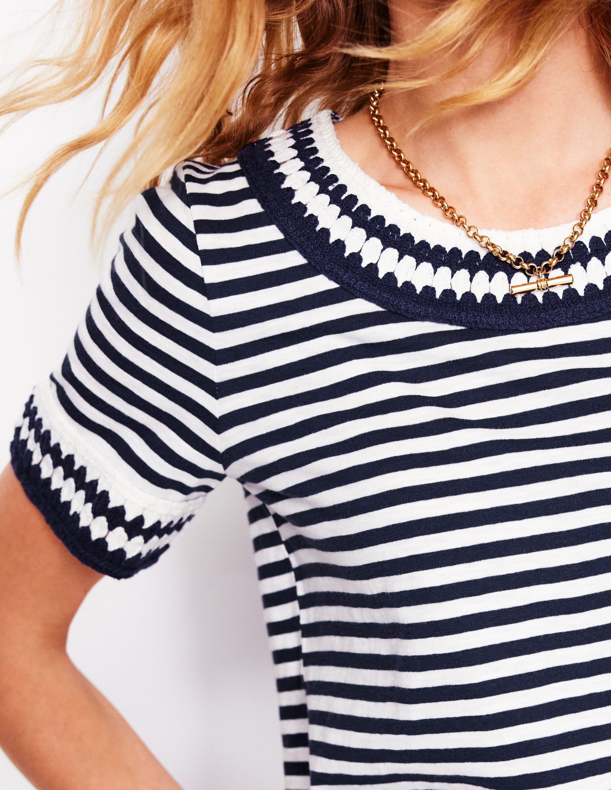Fae Crochet T-shirt-Ivory, Navy - Image 3