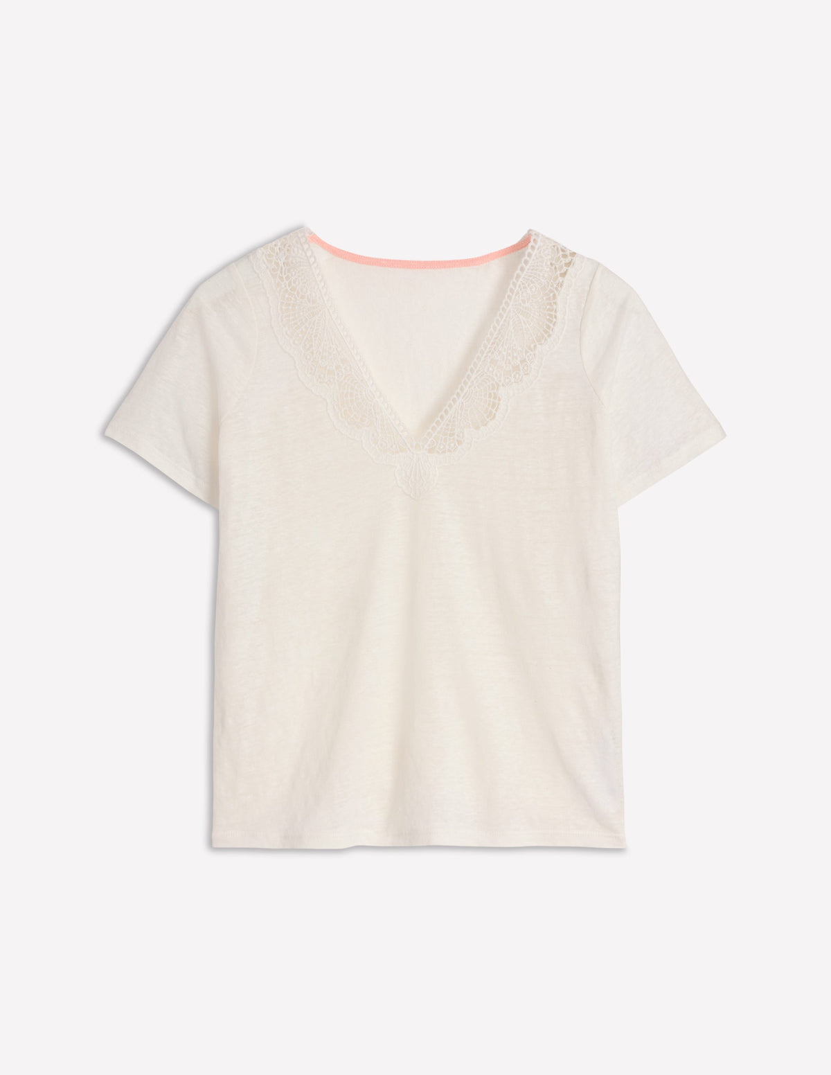 Lace Trim Linen T-shirt-Ivory - Image 7