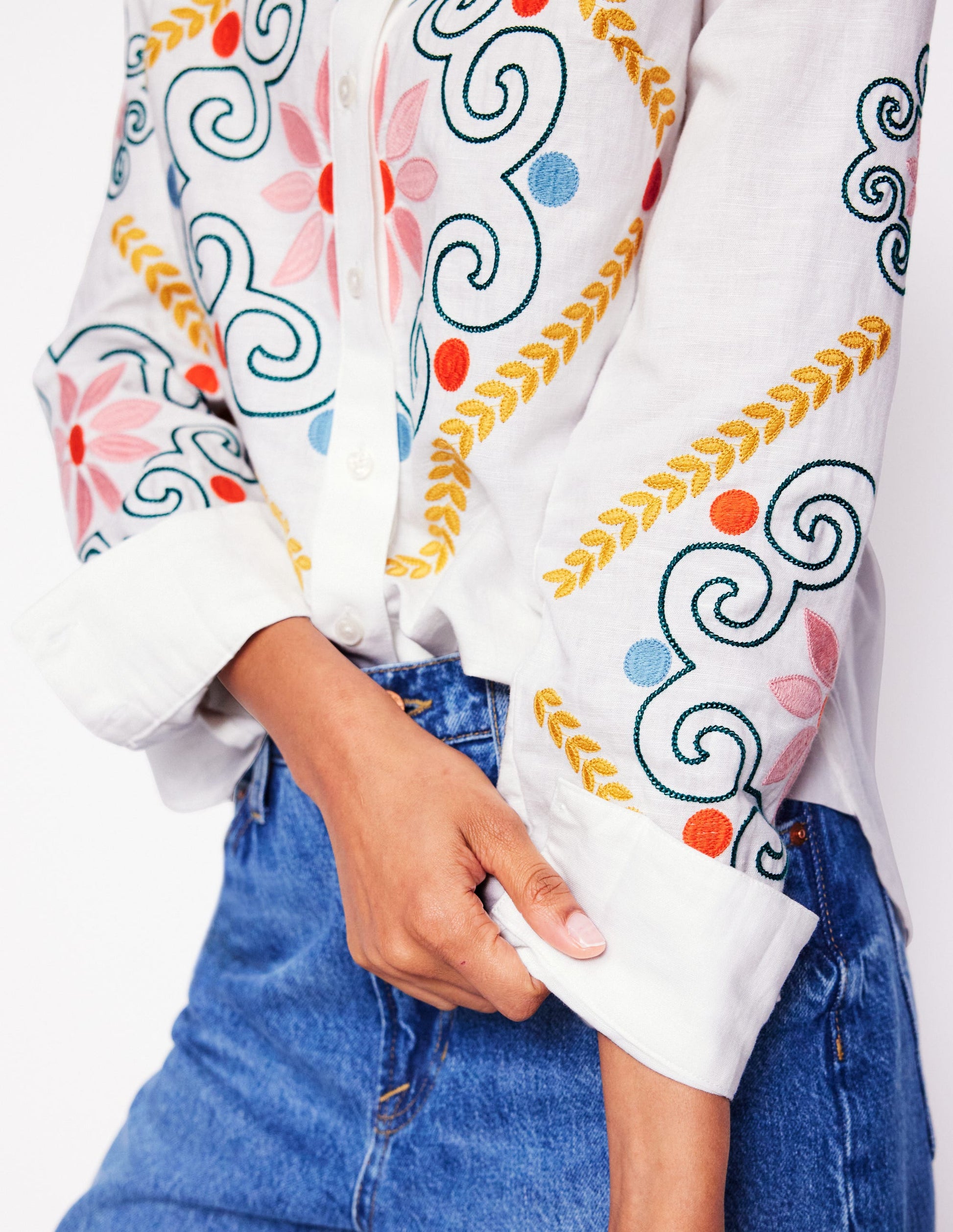 Sienna Embroidered Linen Shirt-White-4