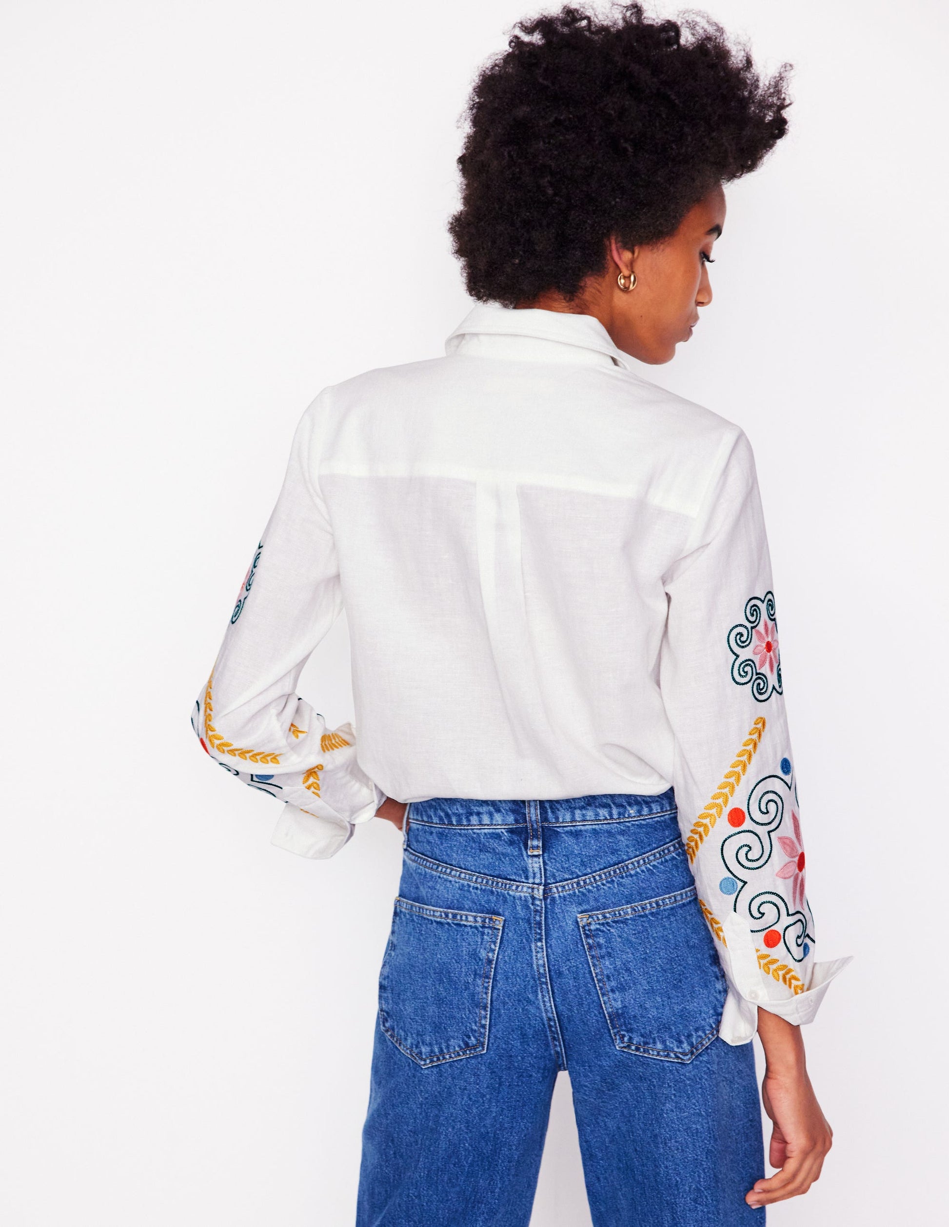 Sienna Embroidered Linen Shirt-White-5