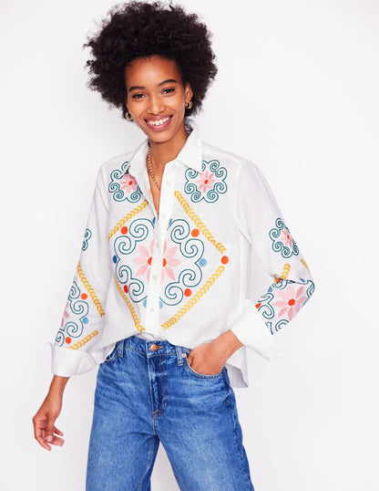 Sienna Embroidered Linen Shirt-White-6