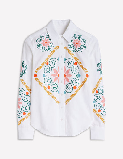 Sienna Embroidered Linen Shirt-White-8