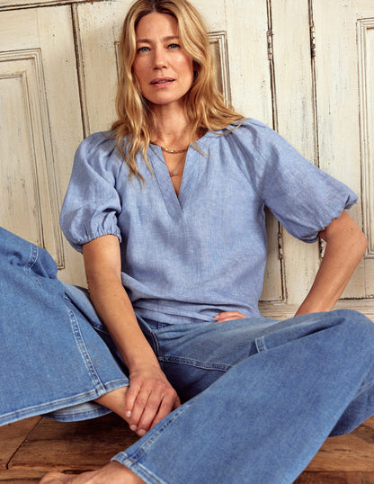 Brooke Linen Top-Chambray-1