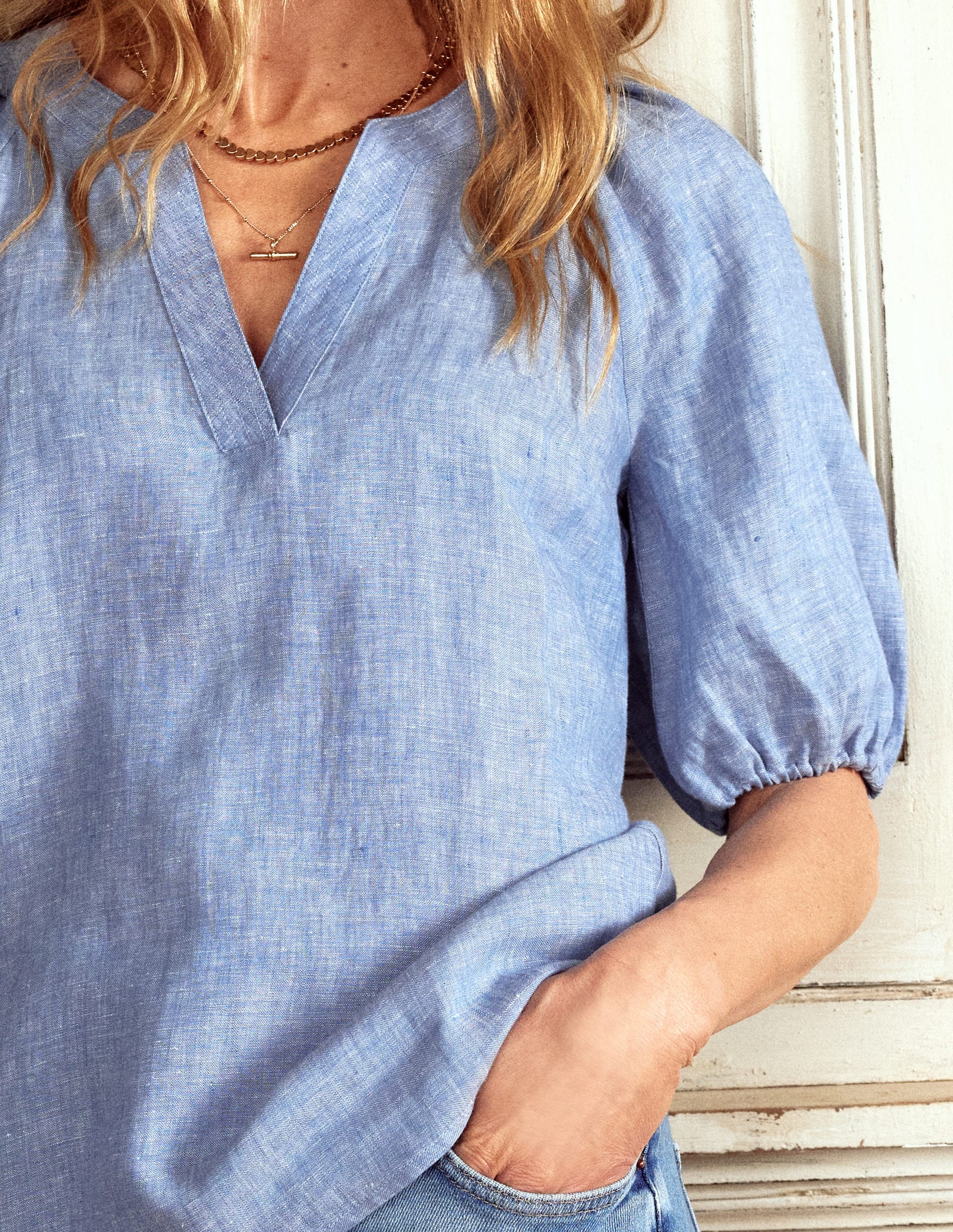Brooke Linen Top-Chambray-2