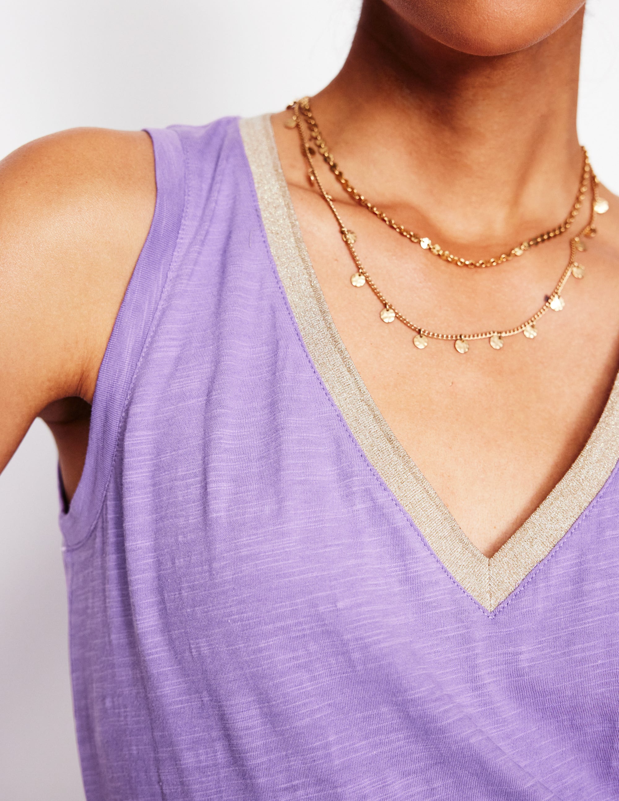 Metallic Trim V Neck Vest-Pretty Violet - Image 4