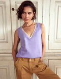 Metallic Trim V Neck Vest-Pretty Violet
