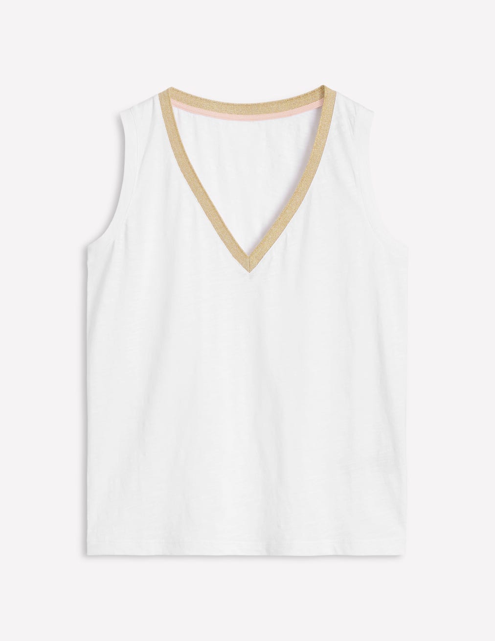Metallic Trim V Neck Vest-White-7