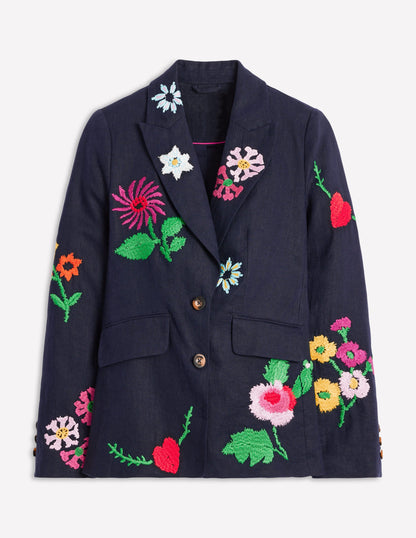 Marylebone Interest Blazer-Navy Embroidery