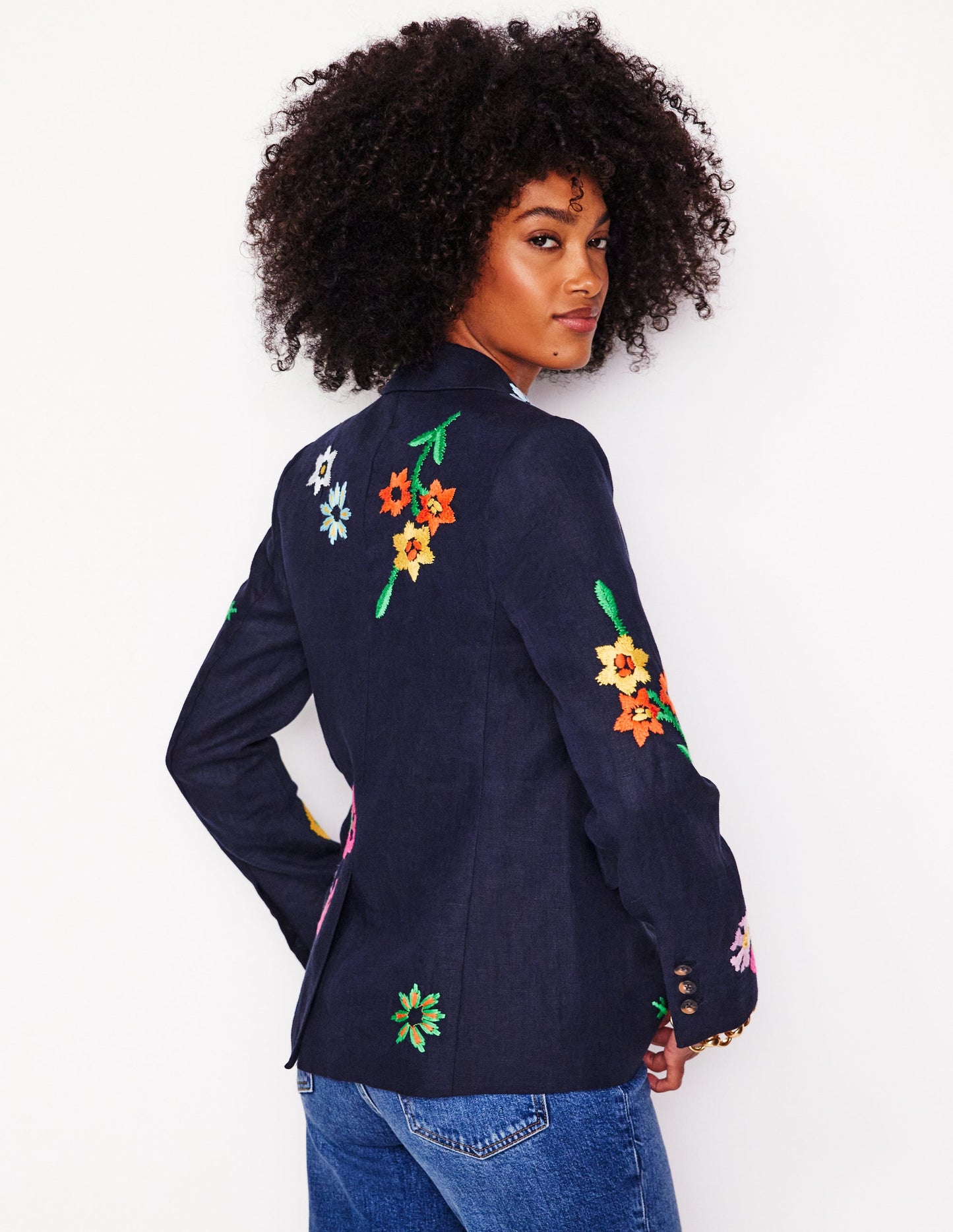 Marylebone Interest Blazer-Navy Embroidery