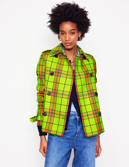 Mayfair Cropped Trench-Neon Yellow Check