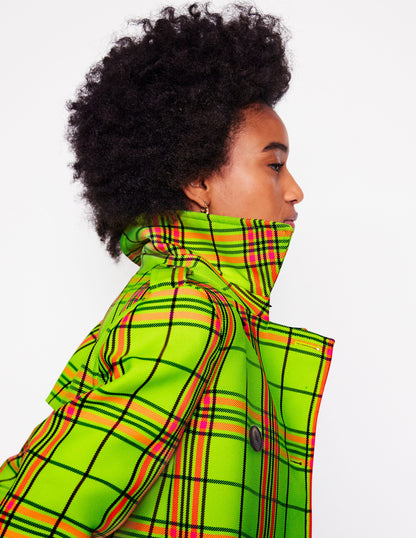 Mayfair Cropped Trench-Neon Yellow Check