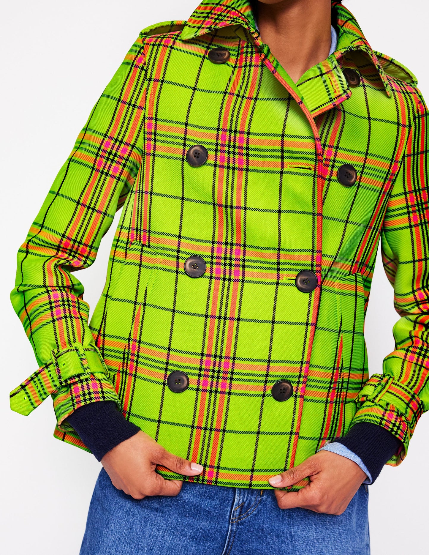 Mayfair Cropped Trench-Neon Yellow Check