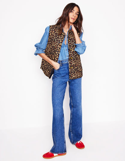 Printed Quilted Gilet-Leopard