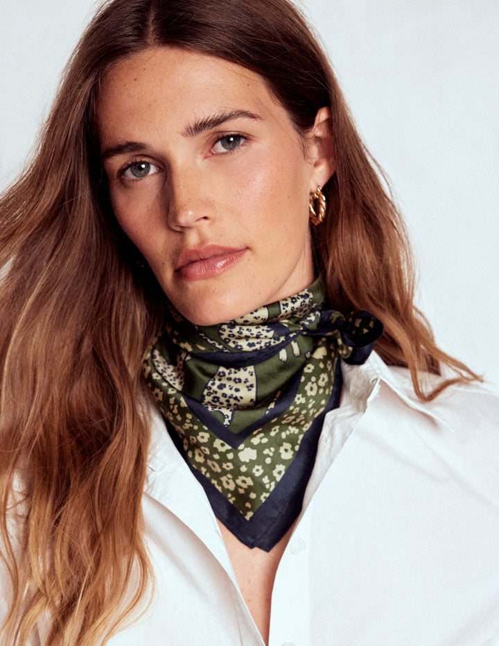 Elisabeth Silk Square Scarf-Leaping Leopard