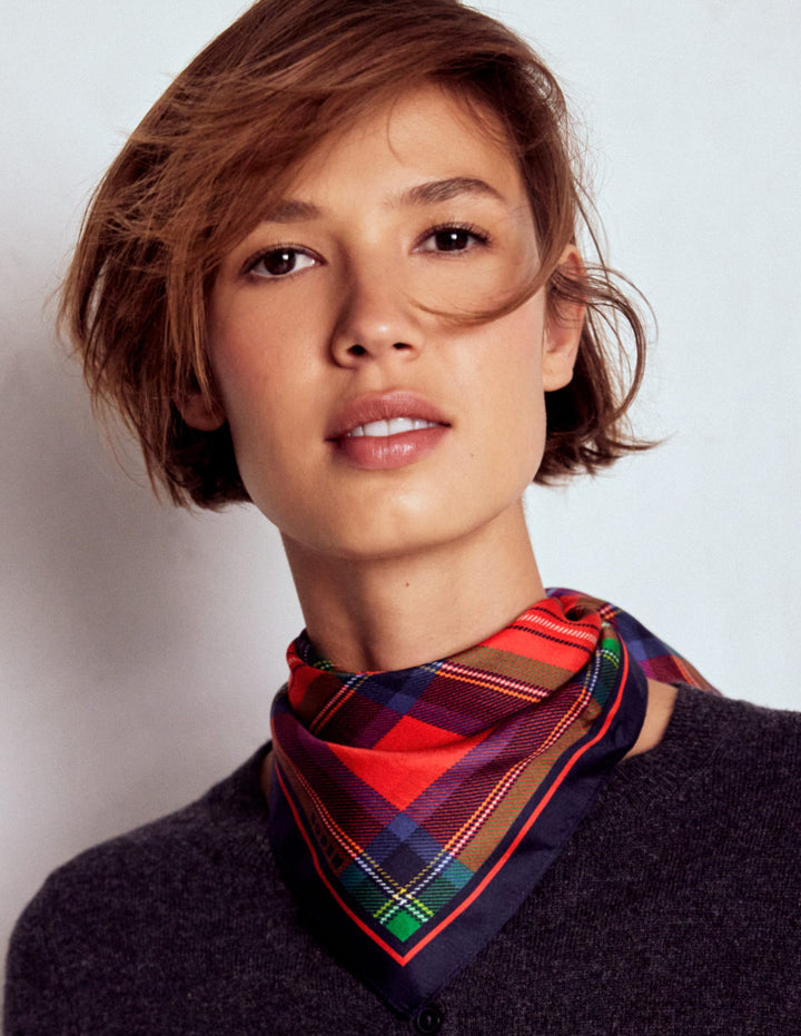 Elisabeth Silk Square Scarf-Tartan