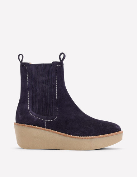 Wedge Ankle Boots-Navy