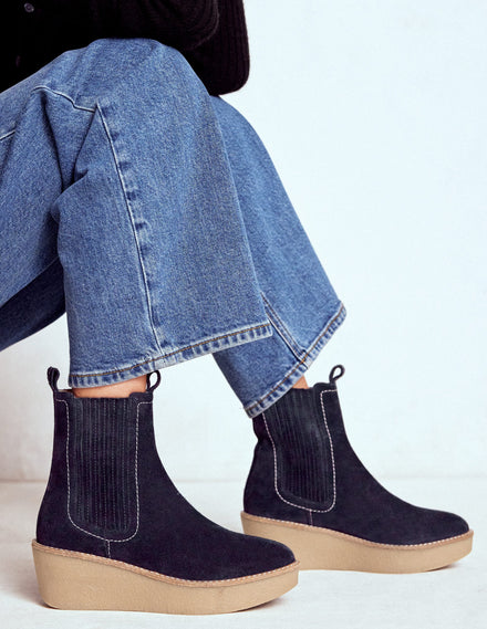 Wedge Ankle Boots-Navy