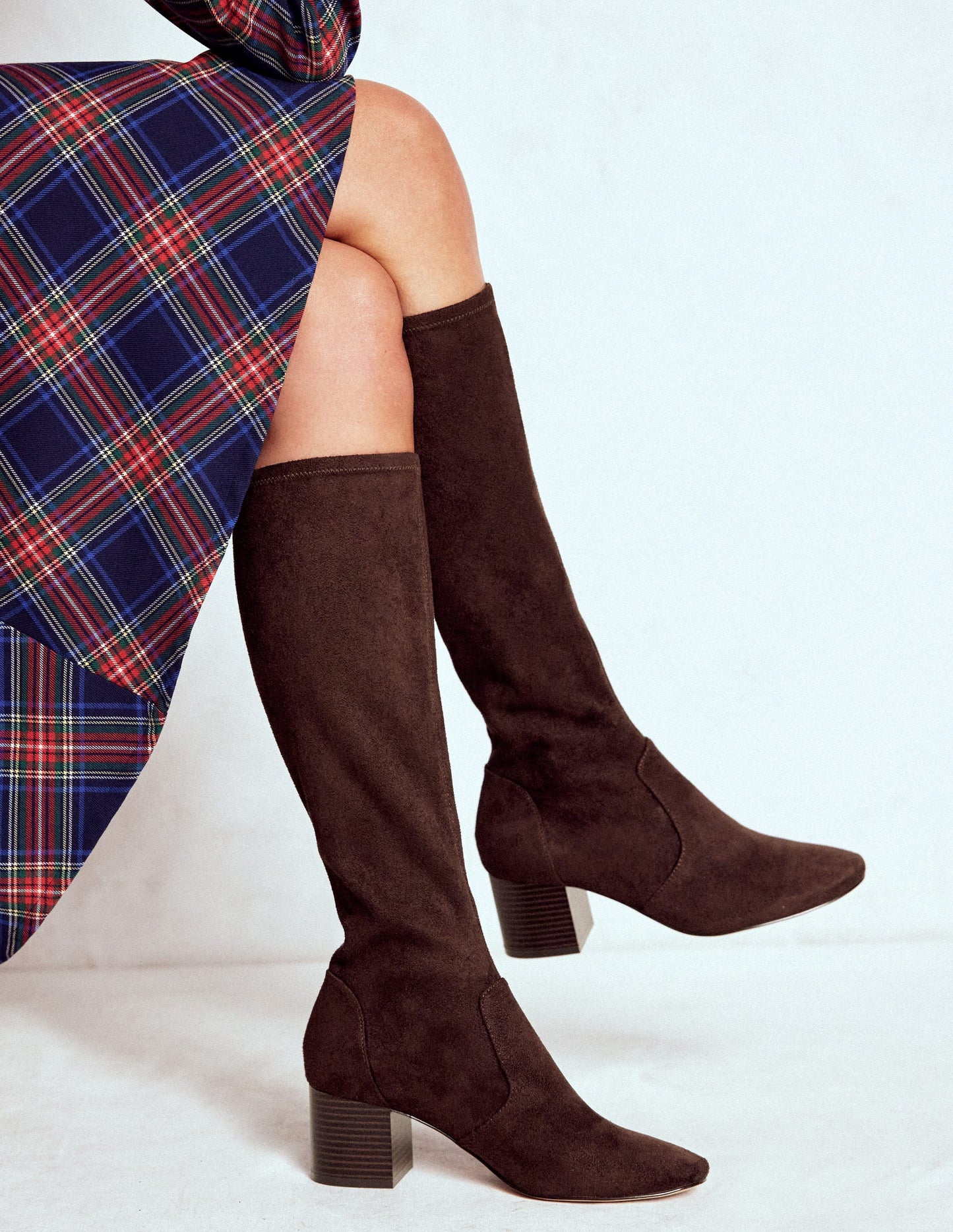 Stretch Knee Heel Boots-Chocolate
