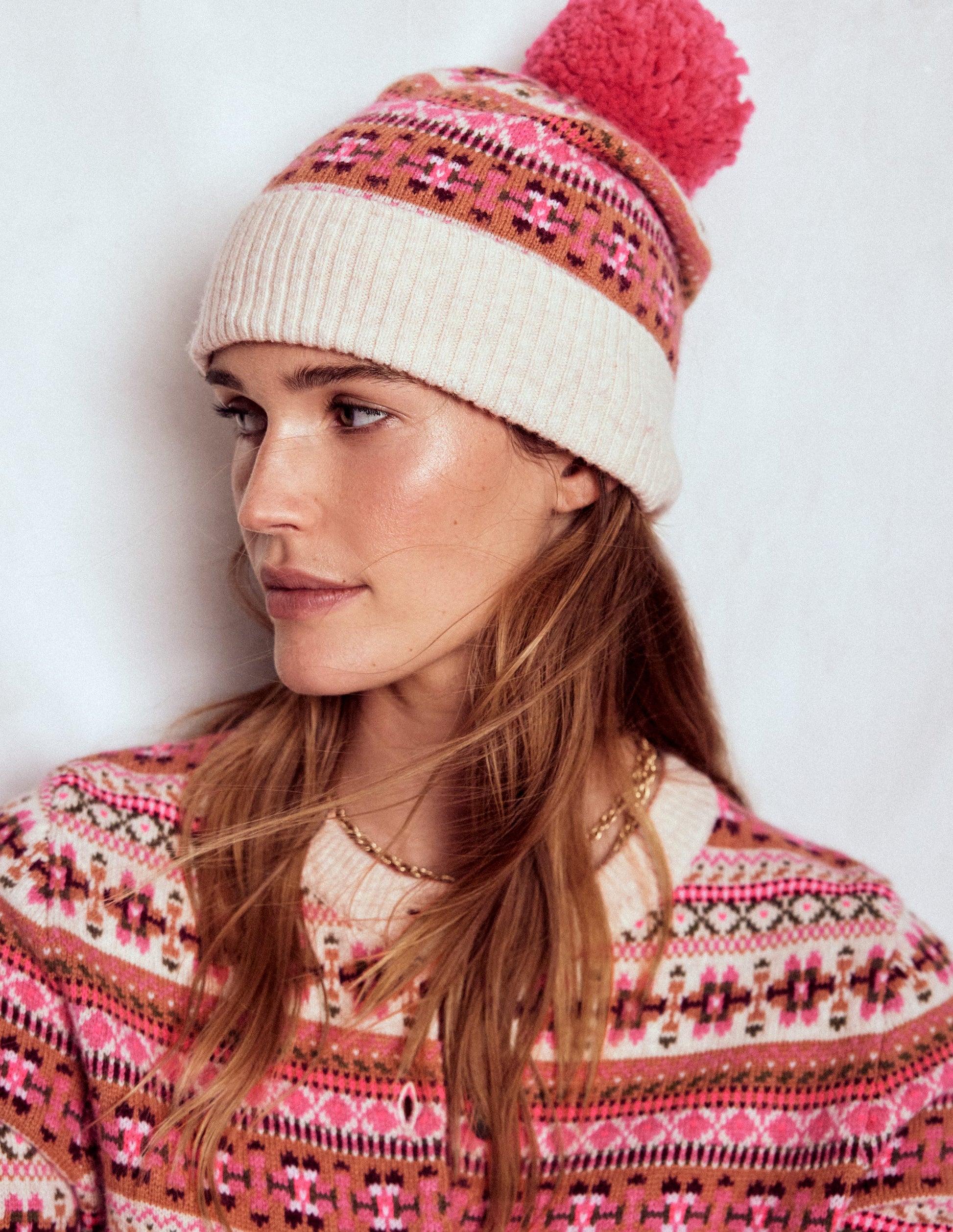 Edie Fair Isle Beanie-Pink-2