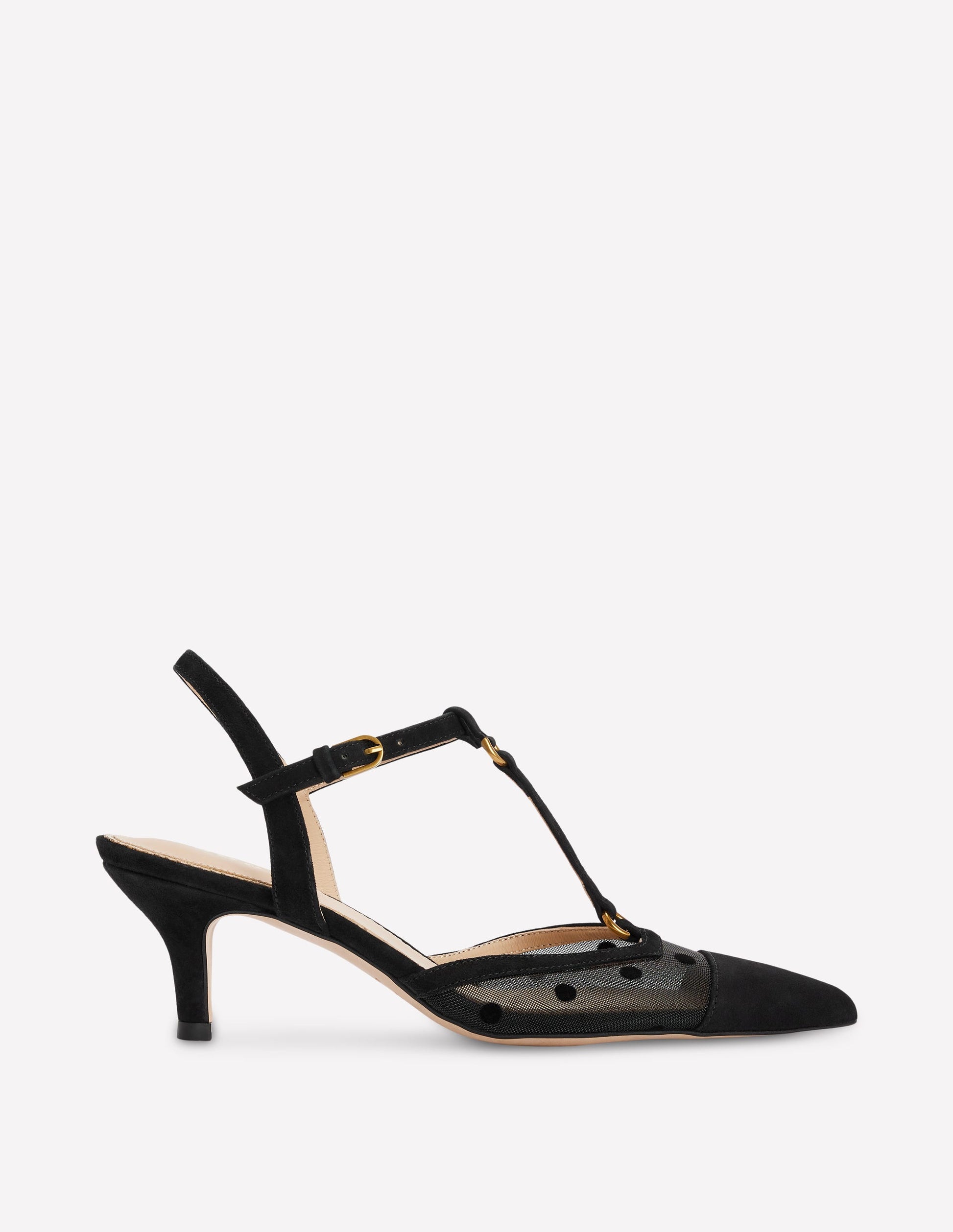 T-Bar Point Heels-Black Mesh-1