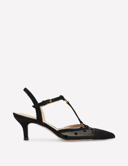 T-Bar Point Heels-Black Mesh-1