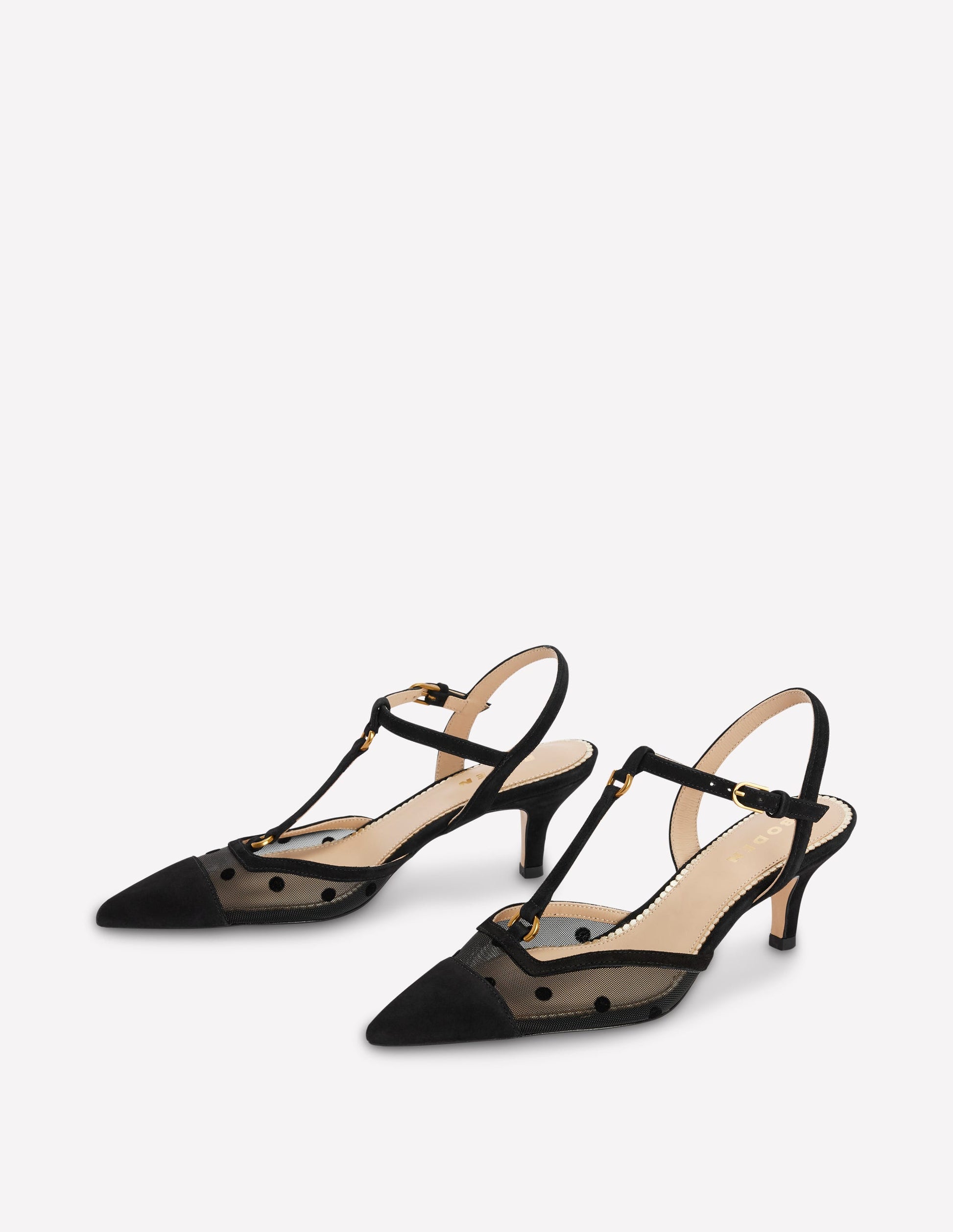 T-Bar Point Heels-Black Mesh-3