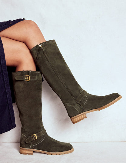 Buckle Knee High Boots-Woodland Green-2