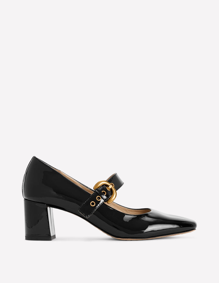 Heeled Buckle Mary Janes-Black