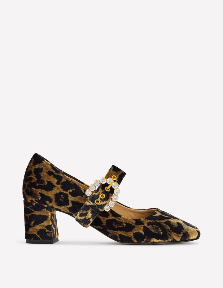 Heeled Buckle Mary Janes-Leopard