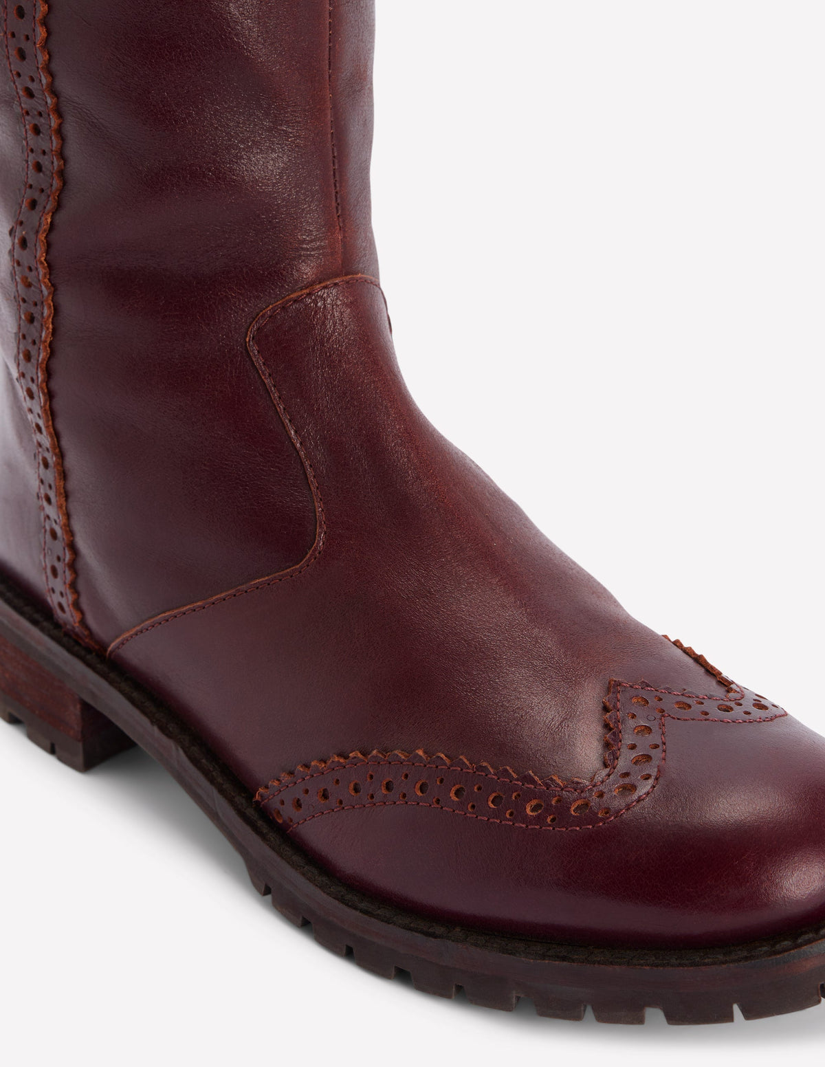 Brogue Detail Knee Boots-Oxblood - Image 5