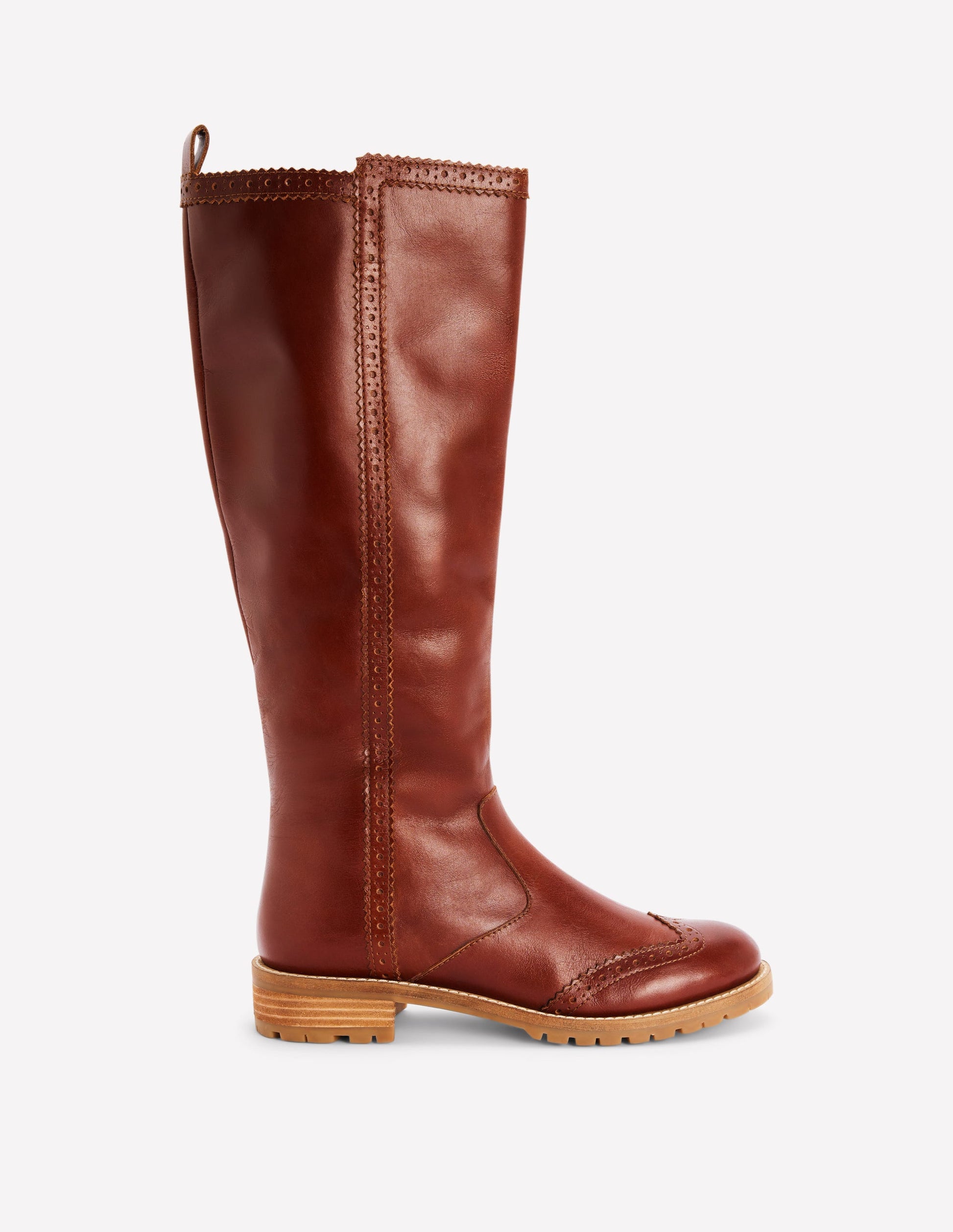 Brogue Detail Knee Boots-Tan-1