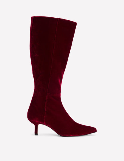 Kitten Heel Knee High Boots-Ruby Red-1