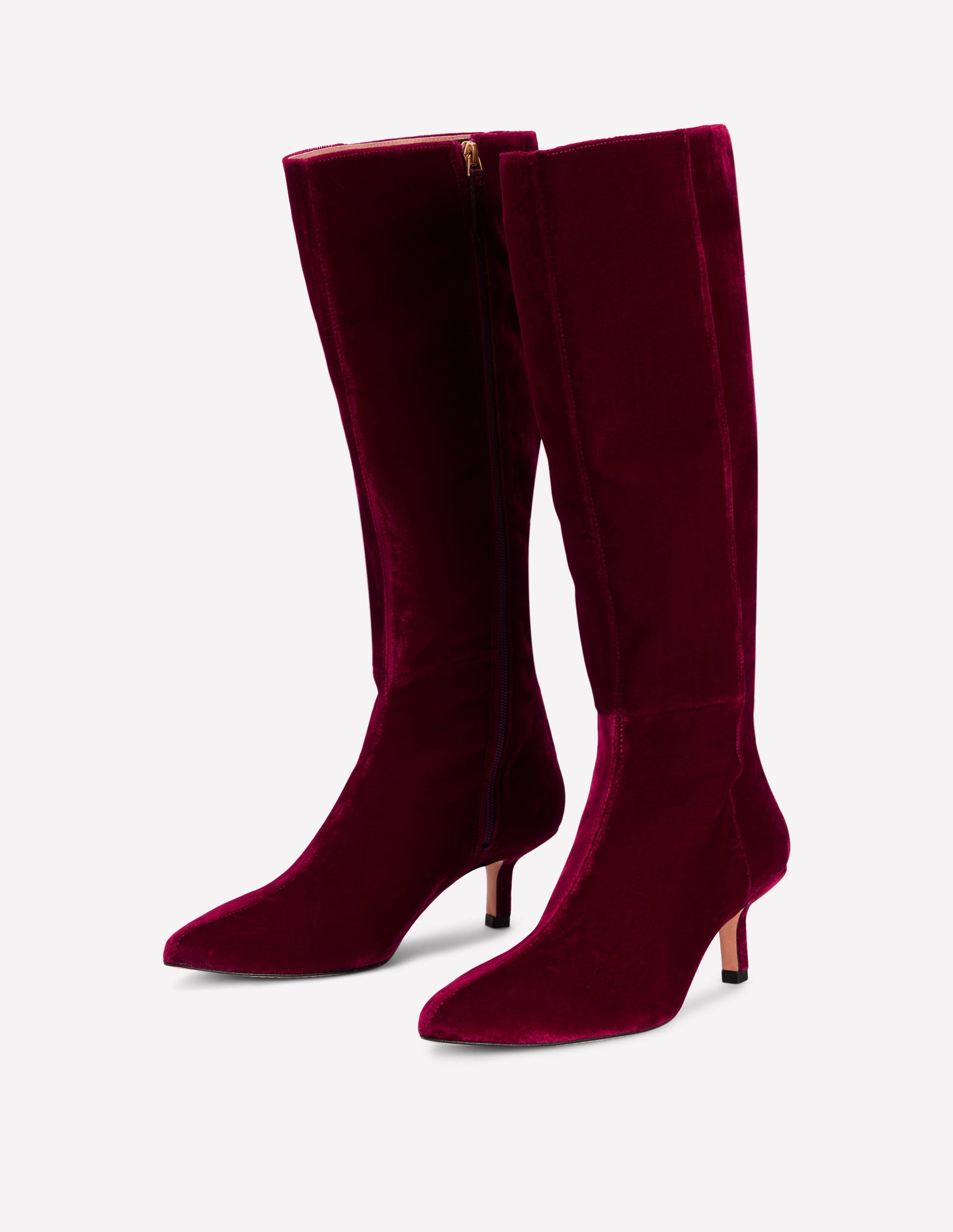 Kitten Heel Knee High Boots-Ruby Red-4