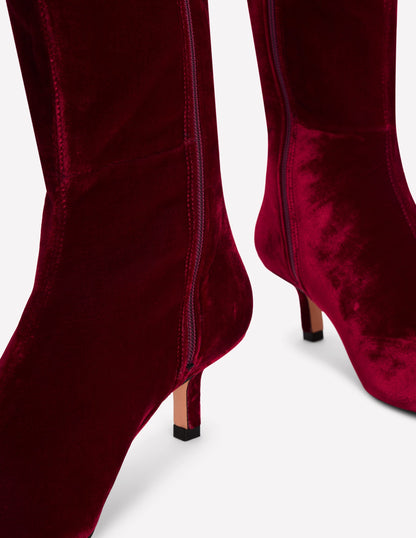Kitten Heel Knee High Boots-Ruby Red-5