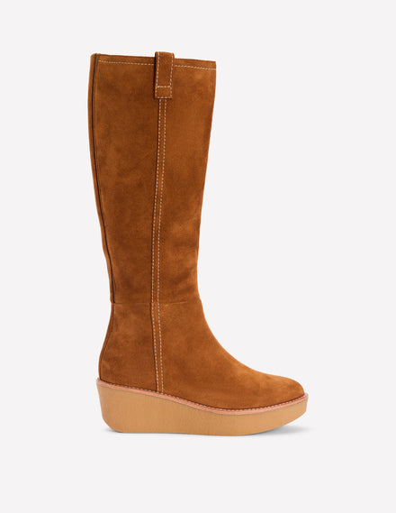Knee High Wedge Boots-Tan