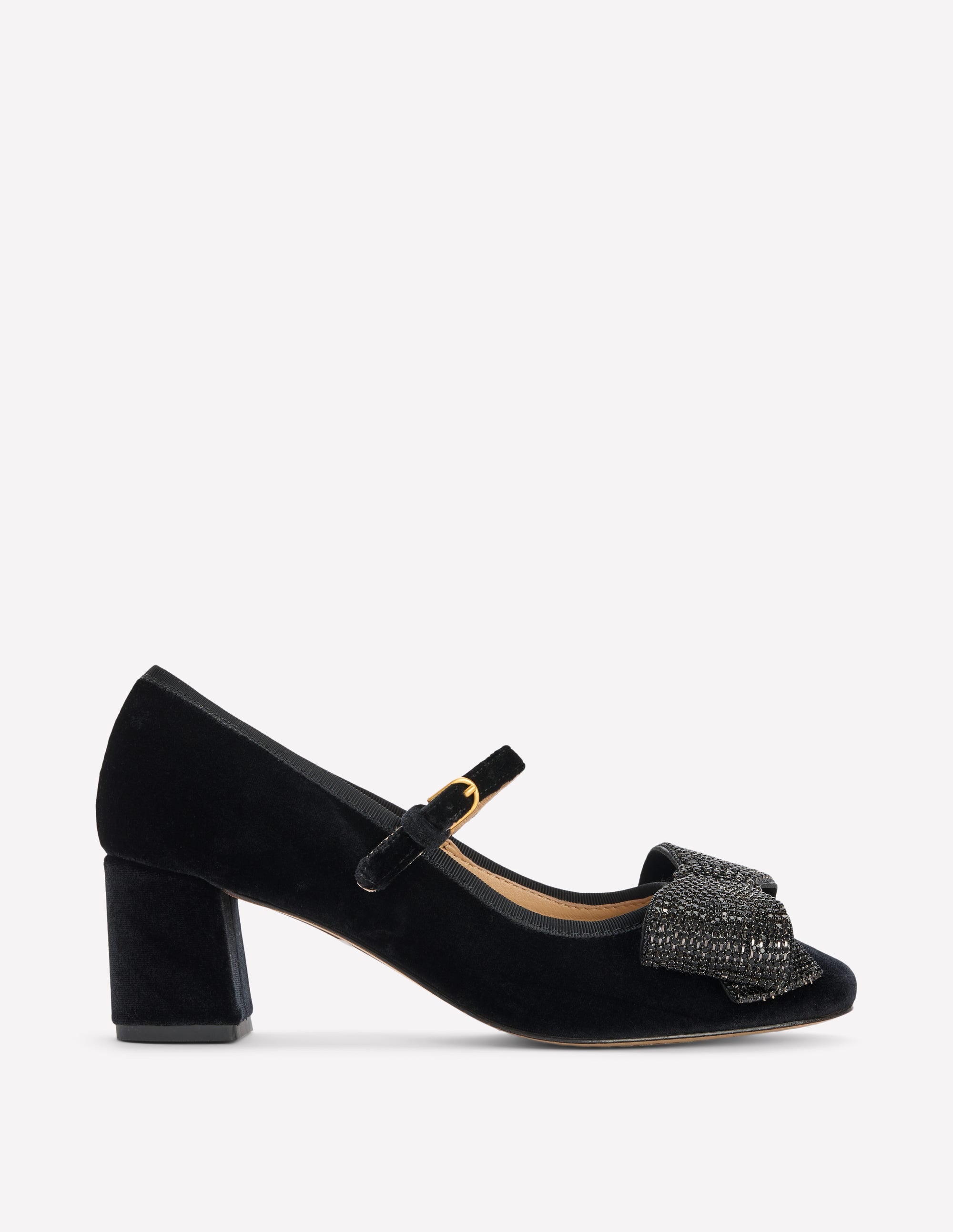Embellished Bow Block Heels-Black - Image 1